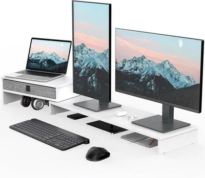 Produktbild von Monitor-Ständer mit Ladefunktion - 2 Platten - Weiß - Holz