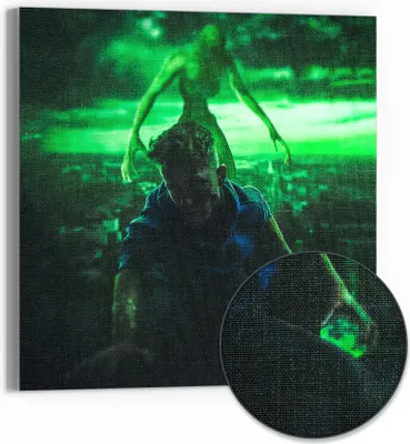 Produktbild von DEQOART Hybrid Leinwand Bild 50x50 cm 'Grüner Schattenwächter' Wandbild Glas flach modern
