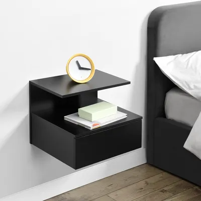 Image de Étagère murale 'Amberg' Table de nuit suspendue 40 x 35 x 31 cm avec tiroir et 2 étagères Noir