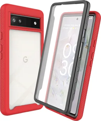 Produktbild von Google Pixel 6A Hülle, TPU Bumper mit Eingebautem Displayschutz 360 Grad Komplettschutz Schutzhülle für Google Pixel 6A Rot