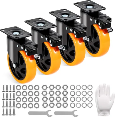 Obrázek produktu pro SucceBuy otočná kolečka o průměru 5 palců, sada 4 koleček s aretací A/B, nehlučné PVC, robustní nosnost 204 kg, nezanechávají stopy na vozících a nábytku