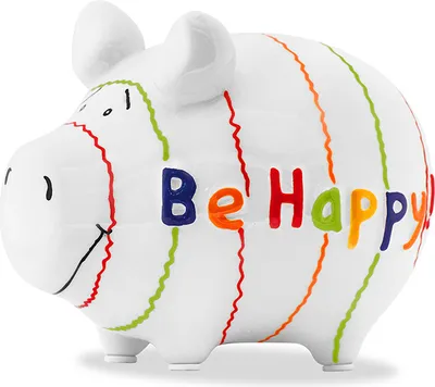 Produktbild von Sparschwein Be Happy! Keramik weiß 12,5x9x9cm