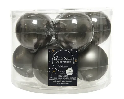 Productafbeelding van Kerstbal glas d6 cm grijs ass 10st Decoris