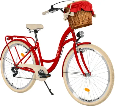 Produktbild von Milord Komfort Fahrrad Mit Weidenkorb Damenfahrrad, 28 Zoll, Rot, 7 Gang Shimano