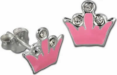 Produktbild von Teenie-Weenie Ohrstecker für Kinder 925 Silber rosa Krone Ohrringe SDO8105P