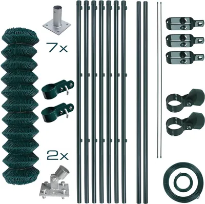 Produktbild von Komplettset für einen Maschendrahtzaun mit Aufschraubhülsen, Gartenzaun und Drahtzaun (1,25 x 15 m)
