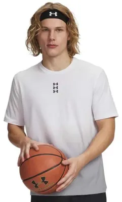 Productafbeelding van Under Armour Hoops T-shirt met drievoudig logo, korte mouwen, wit, maat L, voor heren, kleur wit, maat L