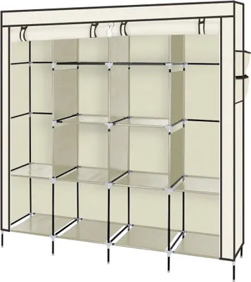 Produktbild von FCH Kleiderschrank, Faltschrank, Stoffschrank, Garderobe mit 2 Kleiderstangen und 4 Seitentaschen, 169,5x44x181,5cm, beige