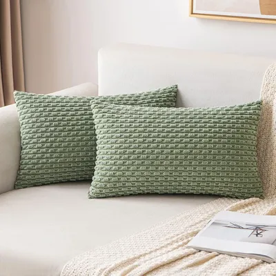 Obrázok produktu pre Poťahy na vankúše, kordový materiál, 2 kusy, 40x60 cm, tmavozelená farba