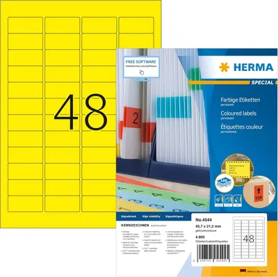 Produktbild von HERMA 4544, Gelb, Abgerundetes Rechteck, Matte, 48 Stück(e), 100 Blätter, 45,7 mm