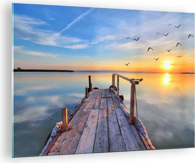 Produktbild von Bilder auf glas - See Natur Brücke Vögel - 70x50cm - Glasbilder - Wandbilder - Kunstdruck - zum Aufhängen bereit - Wanddekoration aus Glas - Glas Bilder - Wandbild auf Glas - Einteilig - GAA70x50-2402