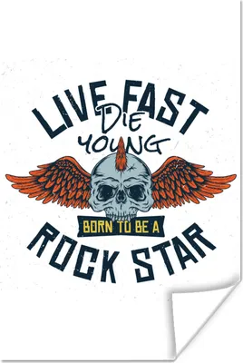 Produktbild von MuchoWow® Poster Vintage - Sprichwörter - Zitate - 'Live fast die young, born to be a rock star'. 20x30 cm - Papierdruck
