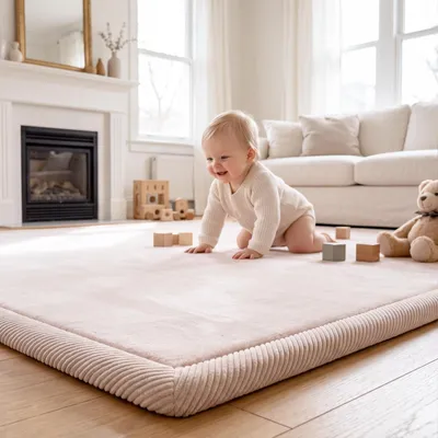 Krabbelmatte Baby 150x200x3,5 cm beige, Flanell, Memory-Schaum