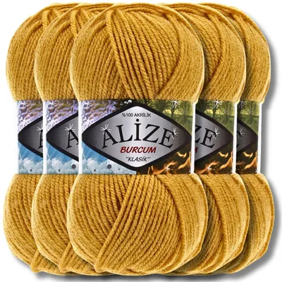 Image de Alize 5x 100g Burcum Klasik, fil uni, idéal pour le crochet et le tricot (Couleur : Safran - 2)