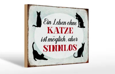 Produktbild von Holzschild Spruch 30x20cm Leben ohne Katze sinnlos