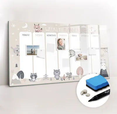 Produktbild von Magnetpinnwand Memoboard - Zubehörsatz - Schwarzer Marker + Schwamm + Magnete - 120 x 60 cm - Tierplaner