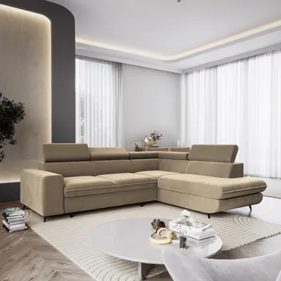 Produktbild von Masseno Ecksofa VELISS mit Schlaffunktion L-Form, Sofa mit Bettkasten, Wohnzimmersofa, Couch, Soffa, Bettsofa, Couchgarnitur- Beige, CASTEL 15