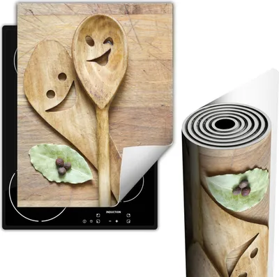 Immagine prodotto di Piastre copri fornelli Coperchio per piano cottura in Vetroceramica 40x52 cm Tappetino antiscivolo Roll-up, cucchiaio di legno