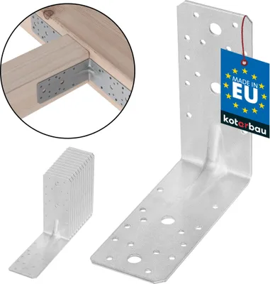 Obrázek produktu pro KOTARBAU® 12 ks úhlových spojek 155 x 150 x 65 mm, pozinkovaná ocel s drážkou, kovový úhelník 90 stupňů, stříbrný, spojka na dřevo, úhelník pro těžké zatížení