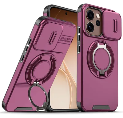 Obrázek produktu pro Dvouvrstvé pouzdro pro Oppo Reno15 Pro, s posuvným krytem fotoaparátu a magnetickým kroužkovým stojánkem Třešňově