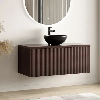 Zdjęcie produktu dla LOMAZOO MESSINA 100 cm, orzech ryflowany, czarna umywalka