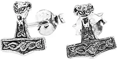 Produktbild von Paar 925 Sterling Silber Keltische Gothic Ohrstecker Widder Thorshammer 7187