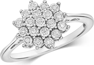 Produktbild von Funkelndes Feuer 9 Karat (375) Weißgold Cluster Damen - Diamant Ring Brillant-Schliff 0.10 Karat H - I1 I2, 57 (18.1); TRS319649KWRSP