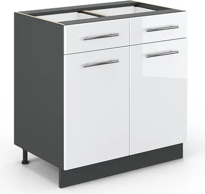 Produktbild von Küchenunterschrank Vicco Fame-Line Weiß Hochglanz 80 cm ohne Arbeitsplatte, Model 35537