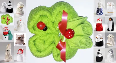Produktbild von Frottier Geschenk Set viele Modelle Handarbeit Origami Gästetuch Handtuch Waschhandschuh, Motiv/Art:Kleeblatt