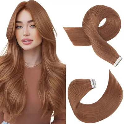 Imagen del producto de Solidchoice - Extensiones de cabello tipo "tape-in", color castaño rojizo, 45 cm, 20 unidades