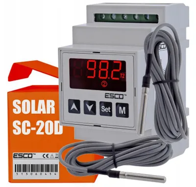 Produktbild von SOLARREGLER sonne Kollektor Warmwasser Temperaturdifferenzregler +2 Fühler DIN hutschiene Umwälzpumpe Kamin SC-20D ESCO