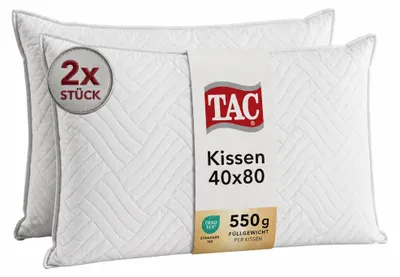 Produktbild von Taç Kissen 40x80 cm 2er Set – Lasersteppung, verstärkter Bezug mit Vlieseinlage, 100% Polyester 85 g\/m², Füllung 550g pro Kissen, weiches Schlafkissen, waschbar, Allergiker geeignet