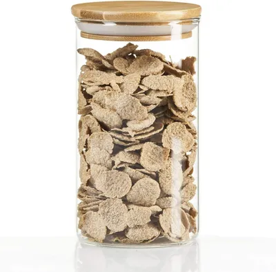 Productafbeelding van Dimono voorraadpot met bamboe deksel, maat M (9x15 cm) - Ronde voorraadpot van borosilicaatglas, luchtdicht voor het n van voedsel