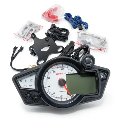 Produktbild von Koso Tachometer Digital Cockpit RX1N GP Style Drehzahlmesser mit ABE, weiß / blaues Display kompatibel mit Fahrzeugen mit 12V Bordnetz