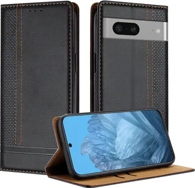 Obrázek produktu pro Pouzdro pro Google Pixel 7 kožené flipové pouzdro s funkcí stojánku černé