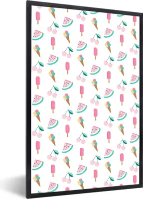 Produktbild von MuchoWow® MuchoWow® Gerahmtes Poster Sommerlich - Pastell - Muster 40x60 cm - Poster mit zchwarzem Bilderrahmen - Papierdruck - Wandbilder