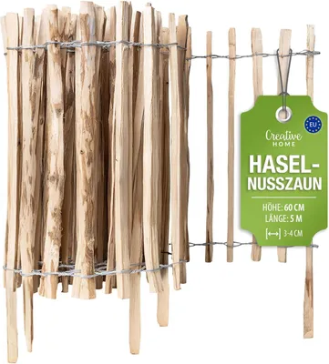Produktbild von Creative Home Staketenzaun 60cm hoch und 5m lang | Haselnusszaun Lattenabstand 3-4 cm
