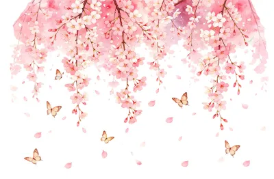 Produktbild von Kirschblüten-Fensteraufkleber, Frühlings-Aquarell-Blumenranken mit Schmetterlingen, wiederverwendbare Glas-Türaufkleber für Zuhause und Büro