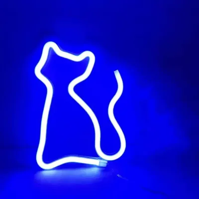 Obrázok produktu pre NEON LED svetlo, dekoratívne svetlo na batérie USB, modrá mačka, cca 17 x 23,5 cm