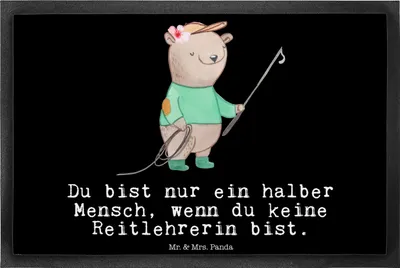 Produktbild von Mr. & Mrs. Panda fußmatte Reitlehrerin Herz 40 x 60 cm - Schwarz - Geschenk, Schmutzfangmatte, Bodenvorleger, Schmutzfänger, abstreifer, Schmutzmatte