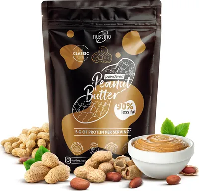 Produktbild von Nustino - Erdnussbutter Pulver Classic 400g - 90% Weniger Fett - Proteinreich - Ohne Zucker - Fettarm - Ohne Palmöl - Ideal für Shakes, Backen