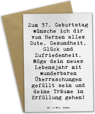 Produktbild von Mr. & Mrs. Panda babykarte Spruch 37. Geburtstag Grüße - Weiß - Geschenk, dankeskarten, unvergesslich, Happy Birthday, weihnachtskarten, Grußkarten, Liebe, Alter, Lächeln