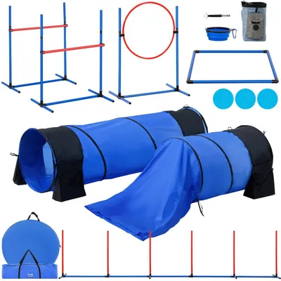 Produktbild von Agility-Trainingsausrüstung für Hunde, 7-teiliges Set mit Hürden, 2 Tunneln und Sprungring