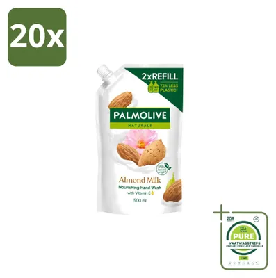 Productafbeelding van 20 x Palmolive Naturals Handzeep Navulverpakking Amandelmelk, 500 ml - Grote verpakking - 20 stuks
