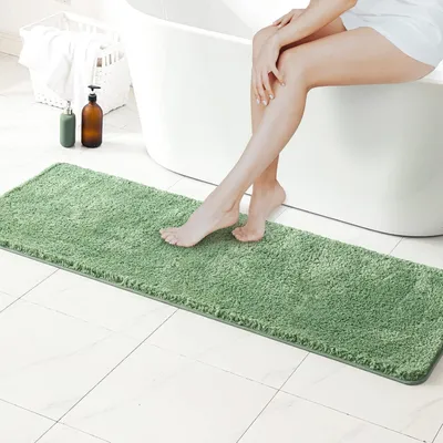 Zdjęcie produktu dla Dywan do łazienki, mata antypoślizgowa, mikrofibra, zielony, 45x120 cm