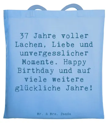 Produktbild von Mr. & Mrs. Panda Tote Bag Spruch 37. Geburtstag - Sky Blue - Geschenk, Freude, Happy Birthday, Uni Tasche, unvergessliche Momente, Shopping, Alter, Laptoptasche, Lachen