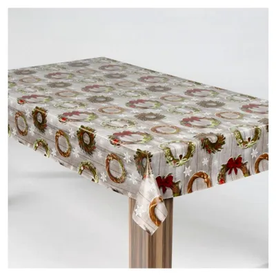 Produktbild von Wachstuch-Tischdecke Gartentischdecke Weihnachten Kranz Grau Weiß, Größe: 100x140