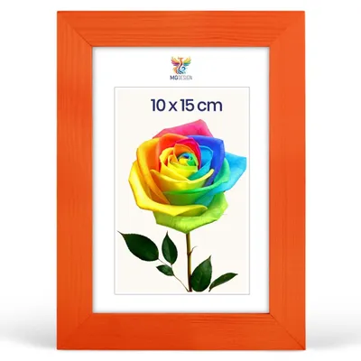Produktbild von MG Design Bilderrahmen Orange A6 10x15 cm - Echtholzrahmen mit Acrylglas, hoch/quer, zum Aufhängen & Aufstellen
