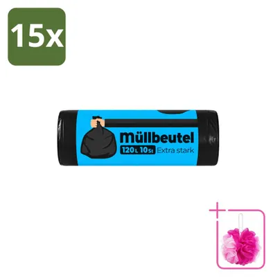 Image de 15 sacs poubelle de qualité supérieure - 120 litres - Pack économique - 15 pièces