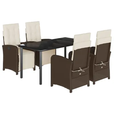 Produktbild von 5-tlg. Garten-Essgruppe mit Kissen Braun Poly Rattan